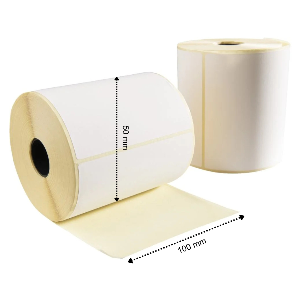 Etiqueta térmica, 102 mm x 50 mm 2000D, 1300 etiquetas por rollo, núcleo de 25 mm, blanco, Thermo TOP , permanente