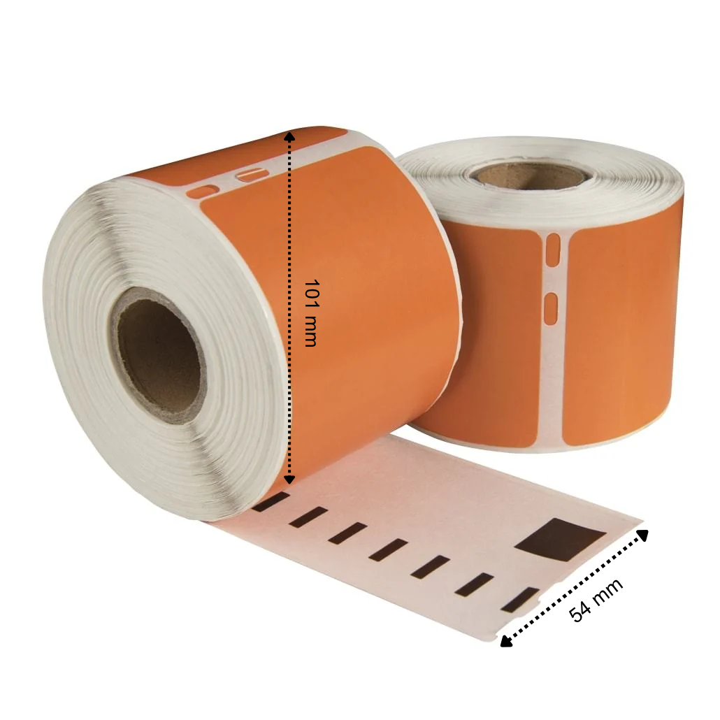 Etiquetas compatibles con Dymo 99014 naranjas, 101 mm x 54 mm, 220 etiquetas, permanentes