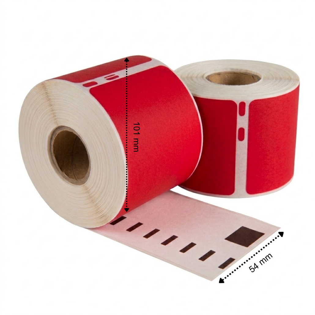 Etiquetas rojas compatibles con Dymo 99014, 101 mm x 54 mm, 220 etiquetas, permanentes