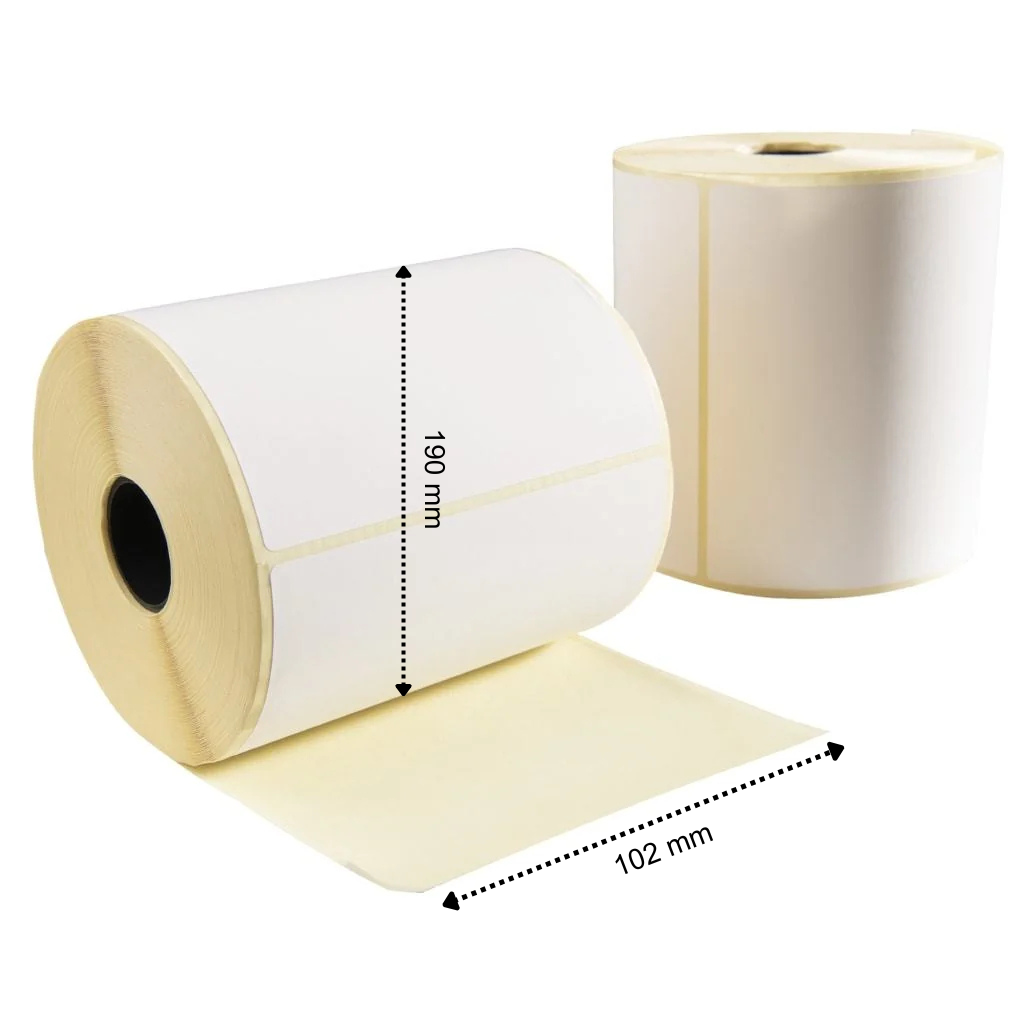 Etiqueta térmica, 102 mm x 190 mm, 240 etiquetas por rollo, mandril de 25 mm, blanca, ECO, permanente