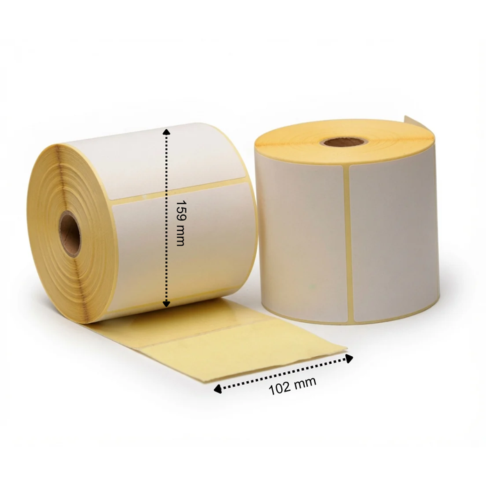 Etiqueta térmica, 102 mm x 159 mm, 280 etiquetas por rollo, núcleo de 25 mm, blanco, ECO, permanente