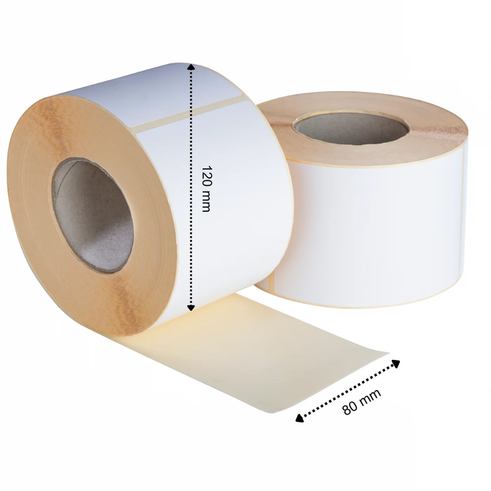 Etiquetas térmicas 120x80 mm ECO permanentes, 1600 etiquetas por rollo, mandril de 76 mm, blancas, para impresoras de etiquetas