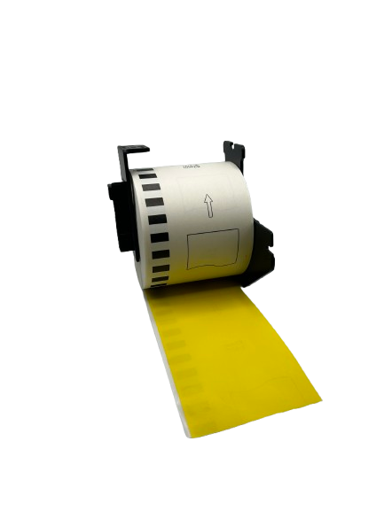 Etiquetas compatibles Brother DK-22205 amarillas, 62 mm x 30,48 m, incl. soporte Brother, permanentes