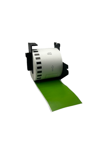 Etiquetas compatibles Brother DK-22205 verdes, 62 mm x 30,48 m, incl. soporte Brother, permanente