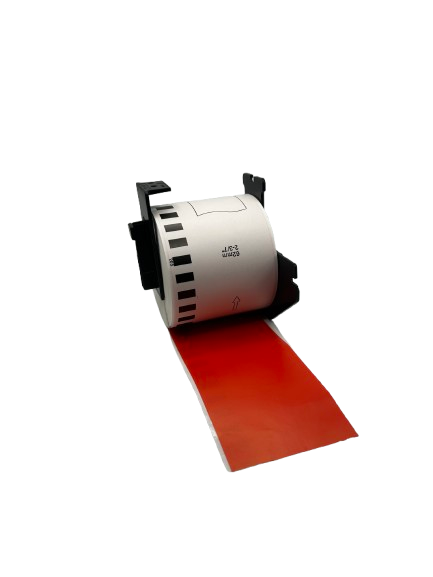 Etiquetas continuas compatibles Brother DK-22205 rojas 62 mm x 30,48 m incl. soporte rollos de etiquetas permanentes