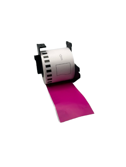 Etiquetas continuas compatibles Brother DK-22205 rosa 62 mm x 30,48 m incl. soporte rollos de etiquetas permanentes