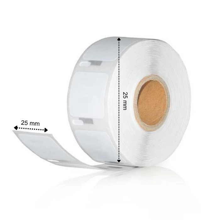 Etiquetas de plástico compatibles con Dymo 2112286 / 1933083, 25 mm x 25 mm, 850 etiquetas por rollo, blancas, PP permanente