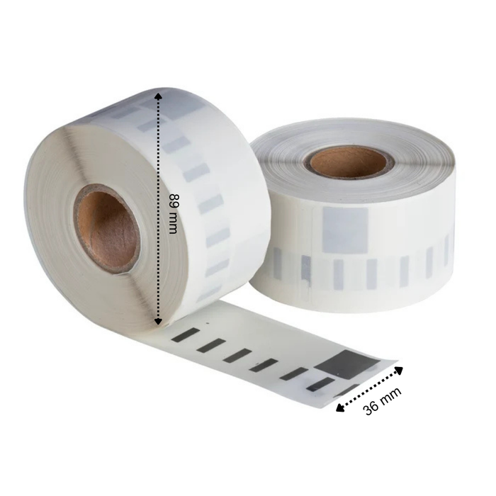 Etiquetas compatibles Dymo 99013 / S0722410, 36 mm x 89 mm, 260 etiquetas por rollo, transparente, permanente