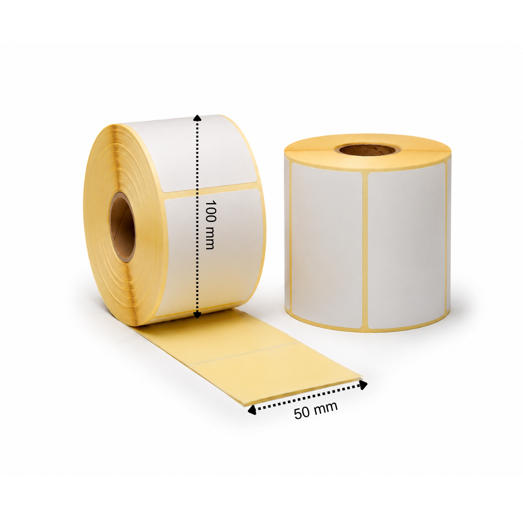 Etiquetas térmicas 50x100 mm 500 etiquetas por rollo, mandril 40 mm, blanco ECO permanente