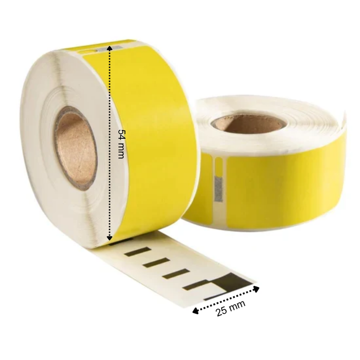Etiquetas compatibles con 11352 / S0722520, 54 mm x 25 mm, 500 etiquetas por rollo, amarillas, permanentes