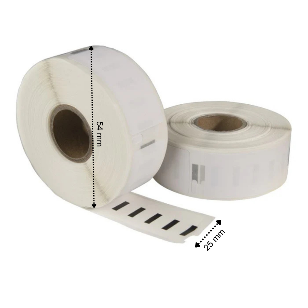 Etiquetas compatibles Dymo 11352 / S0722520, 54 mm x 25 mm, 500 etiquetas por rollo, blanco, permanente
