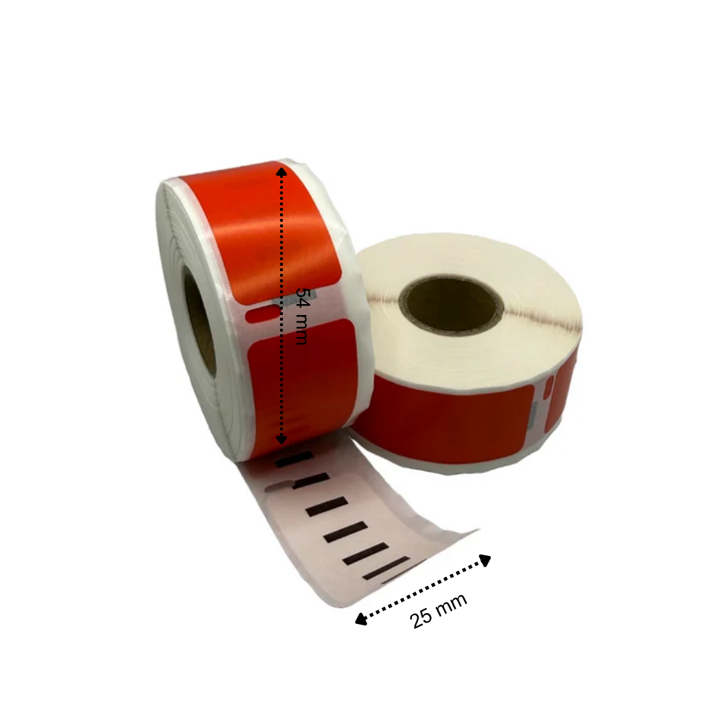 Etiquetas compatibles Dymo 11352 54x25 mm 500 etiquetas por rollo rojo permanente para impresoras de etiquetas