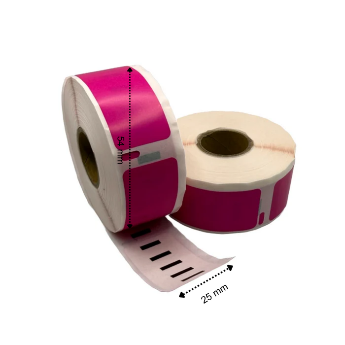 Etiquetas compatibles Dymo 11352 54x25 mm 500 etiquetas por rollo rosa permanente para impresoras de etiquetas