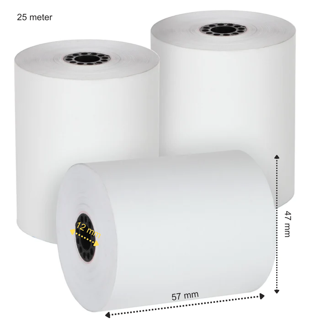 50 x rollos de papel térmico 57x47x12 - 25 metros - papel térmico de calidad A