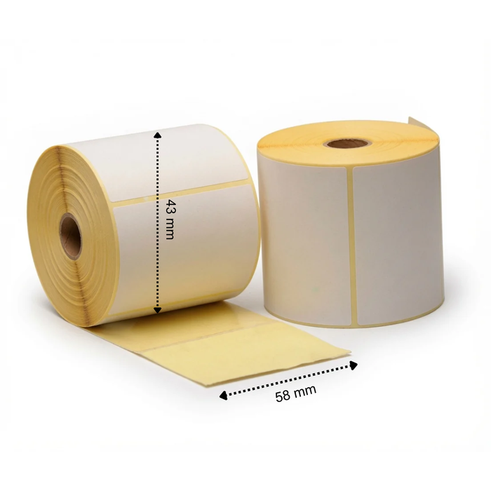 Etiqueta térmica para báscula 58 mm x 43 mm, 1050 etiquetas por rollo, núcleo de 45 mm, blanco, térmica ECO permanente