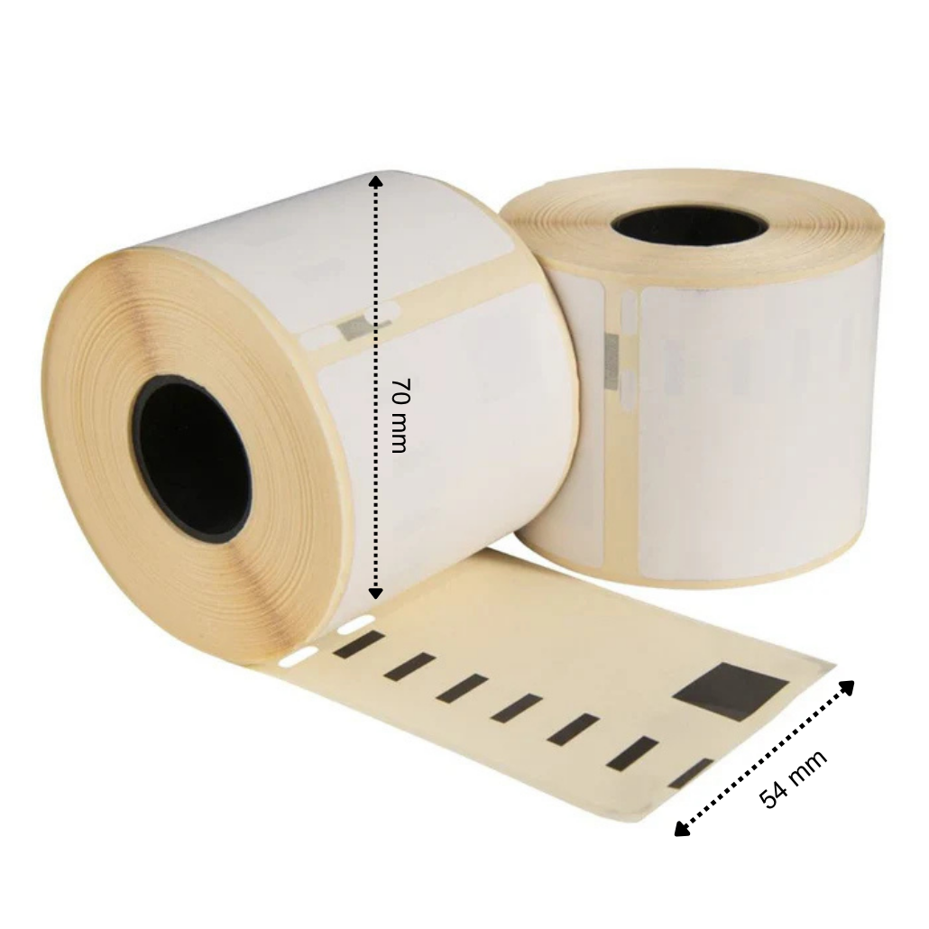 Etiquetas compatibles Dymo 99015 / S0722440, 70 mm x 54 mm, 320 por rollo, blancas, permanentes