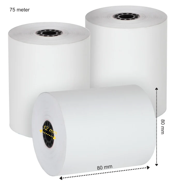 50 rollos térmicos para caja registradora 80x80x12 - 75 metros - papel térmico de calidad A