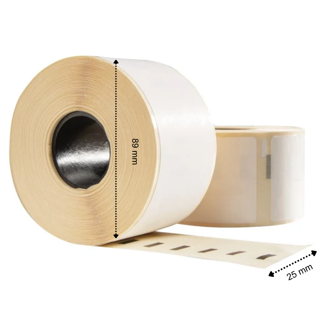 Etiquetas de plástico compatibles con Dymo 2112285 / 1933081, 89 mm x 25 mm, 350 etiquetas por rollo, blancas, PP permanente