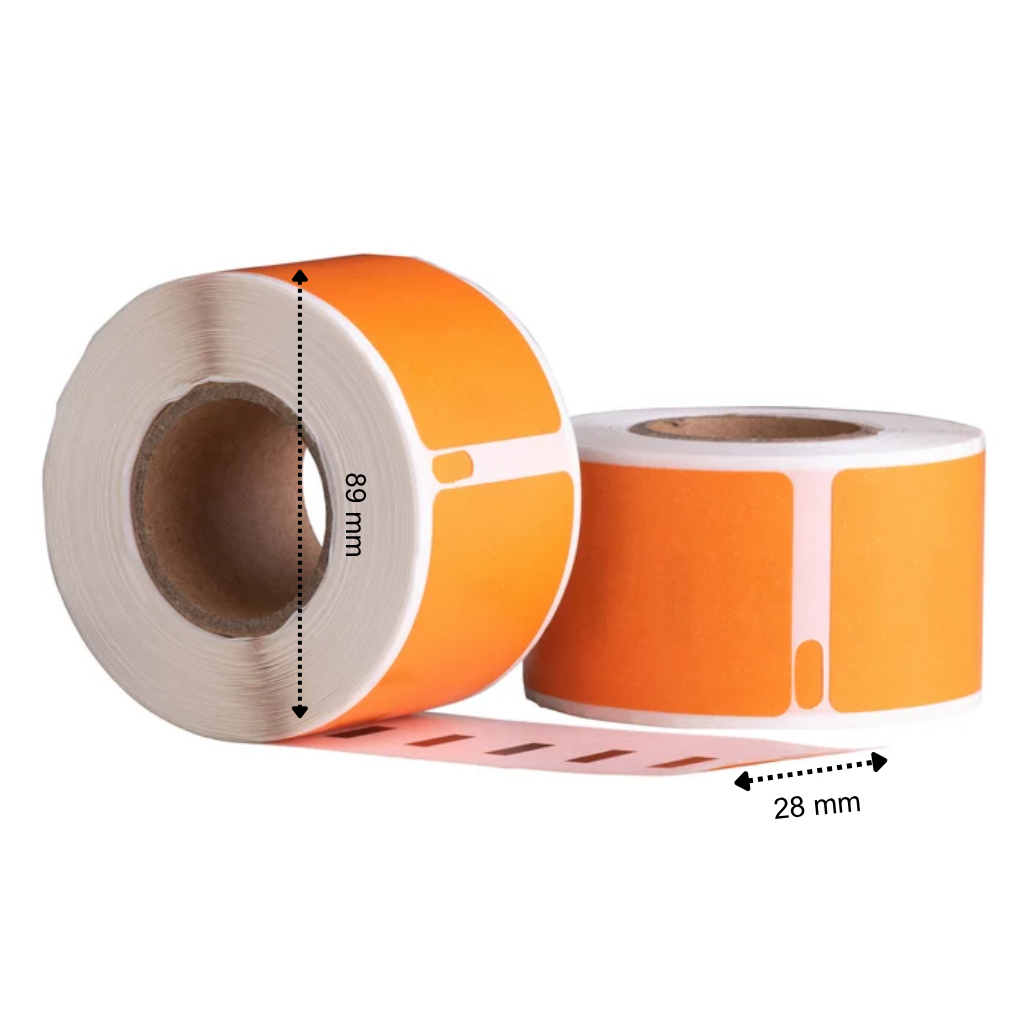 Etiquetas compatibles Dymo 99010 Naranja, 89 mm x 28 mm, 130 etiquetas, permanentes