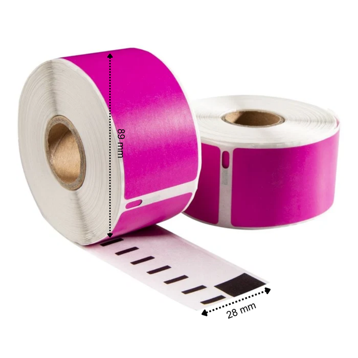 Etiquetas compatibles con Dymo 99010 rosa, 89 x 28 mm, 130 etiquetas, permanentes