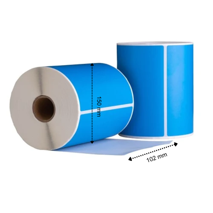 Etiquetas de envío azules, 102 mm x 150 mm, 280 etiquetas por rollo, núcleo 25 mm, térmicas ECO, permanentes