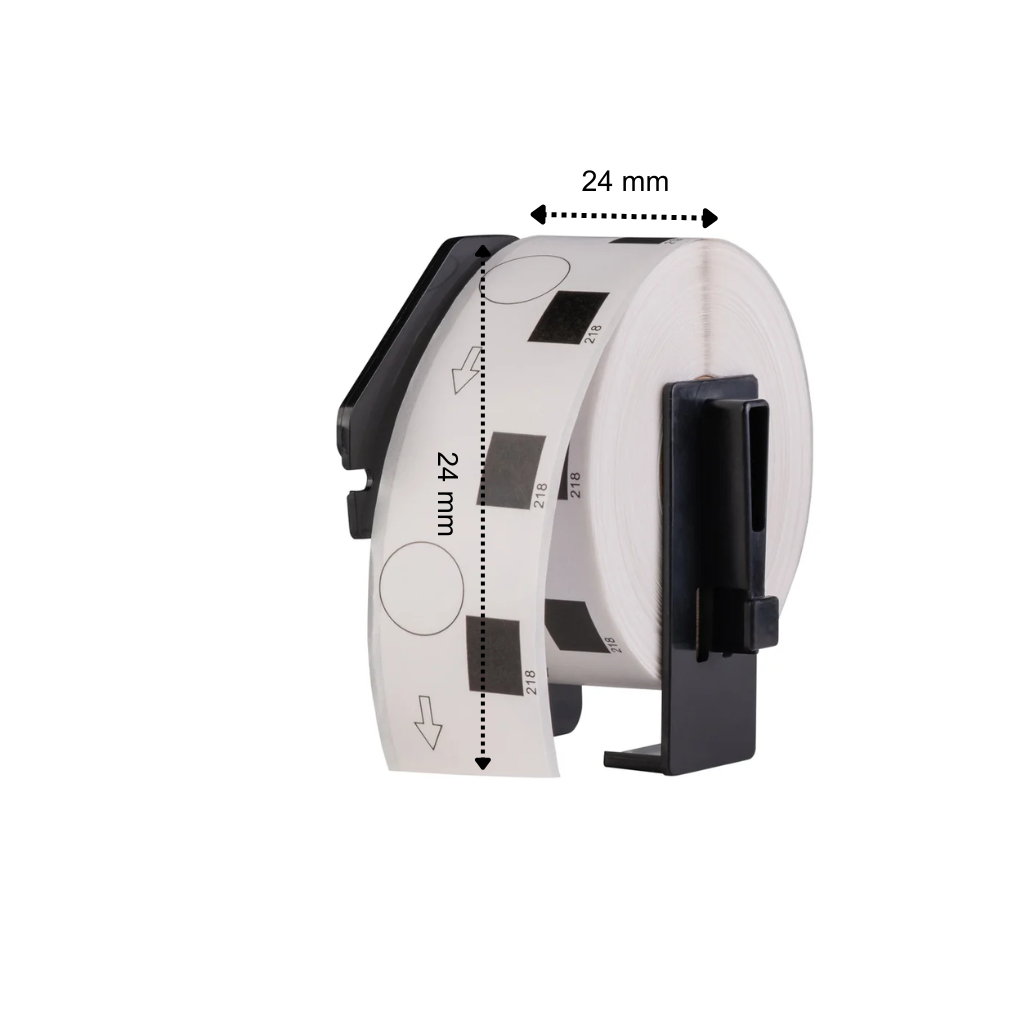 Etiquetas compatibles Brother DK-11218, 24 mm x 24 mm redondas, 1.000 etiquetas por rollo, incl. soporte Brother, permanentes