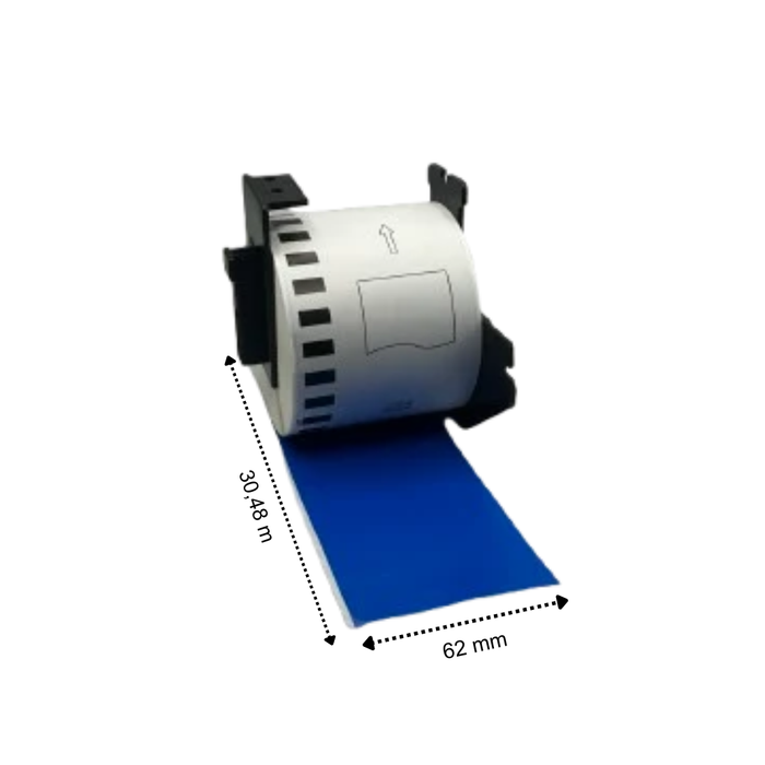 Etiquetas compatibles Brother DK-22205 azules, 62 mm x 30,48 m, incl. soporte Brother, permanentes
