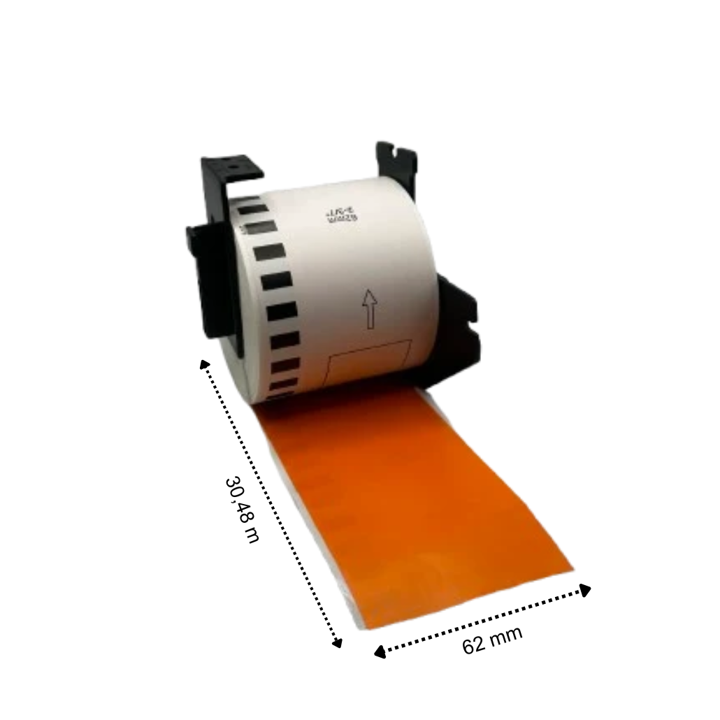 Etiquetas compatibles Brother DK-22205 naranjas, 62 mm x 30,48 m, incl. soporte Brother, permanente