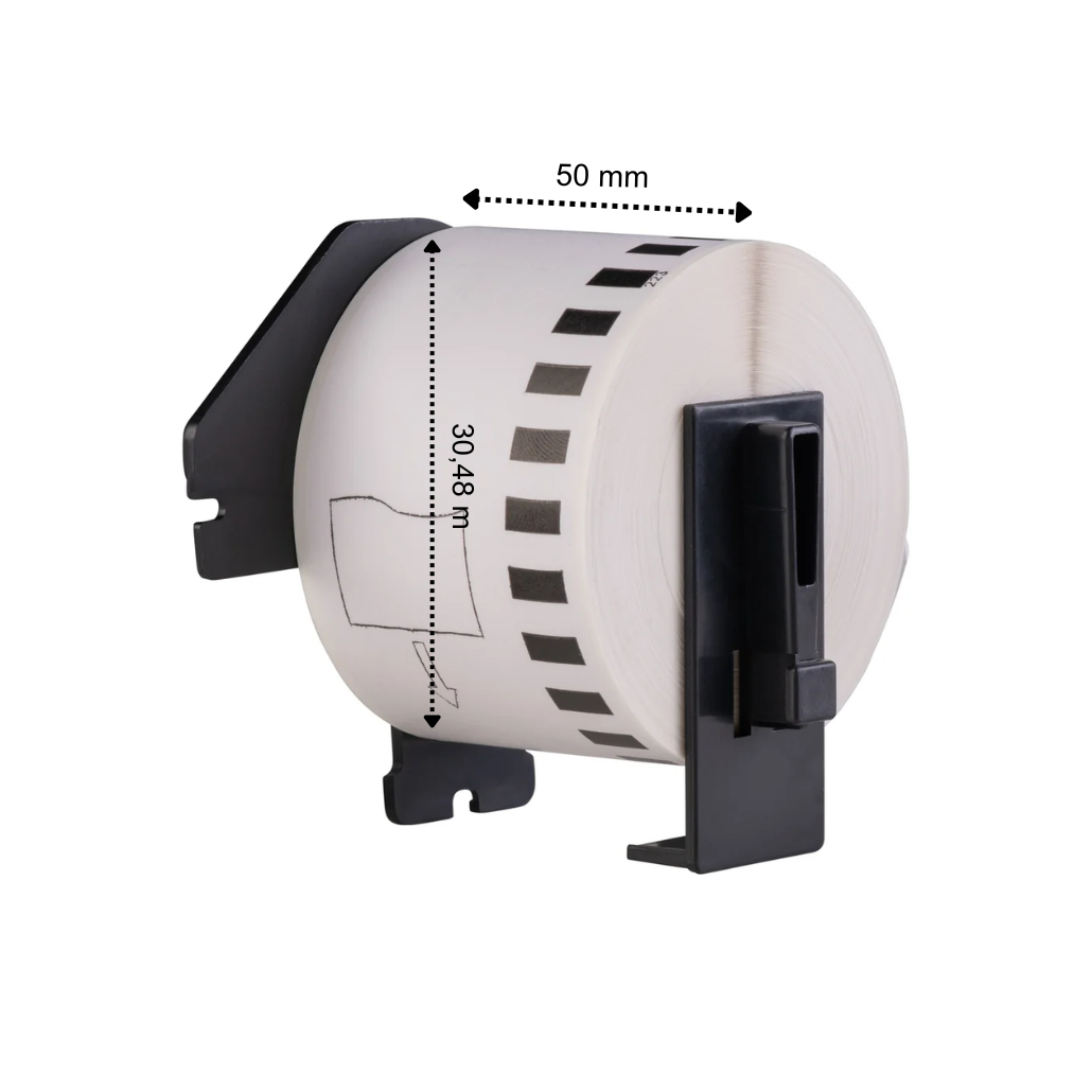 Etiquetas compatibles con Brother DK-22223, 50 mm x 30,48 m, con portacasetes Brother, permanentes