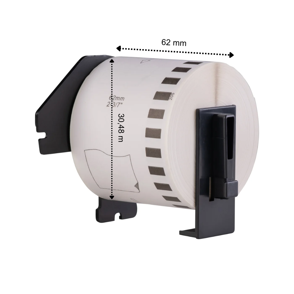 Etiquetas compatibles Brother DK-44205, 62 mm x 30,48 m, incl. soporte Brother, extraíbles