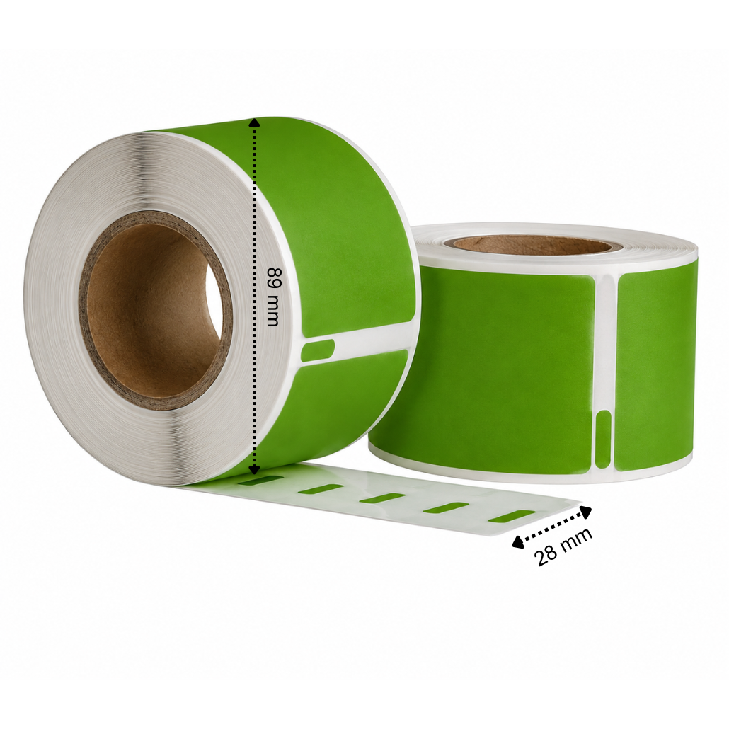 Etiquetas compatibles Dymo 99010 verdes, 89 mm x 28 mm, 260 etiquetas, permanente
