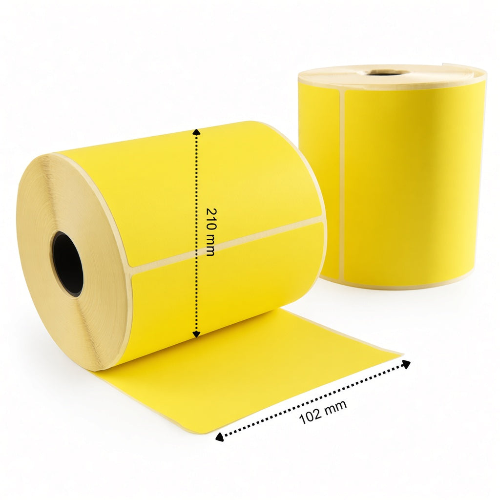 Etiquetas de envío DHL 102 x 210 mm amarillas, térmicas ECO permanentes, 210 etiquetas por rollo, mandril de 25 mm