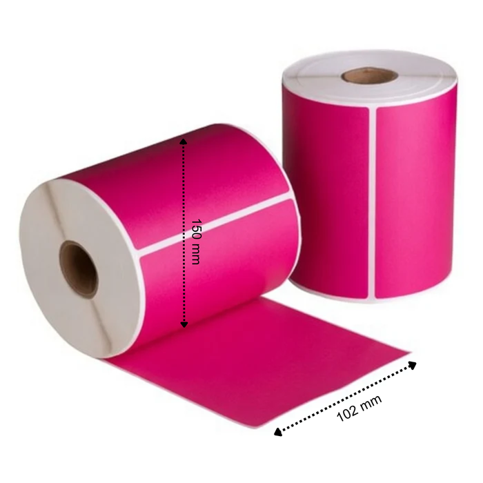 Etiquetas de envío rosa, 102 mm x 150 mm, 280 etiquetas por rollo, núcleo 25 mm, térmicas ECO, permanentes