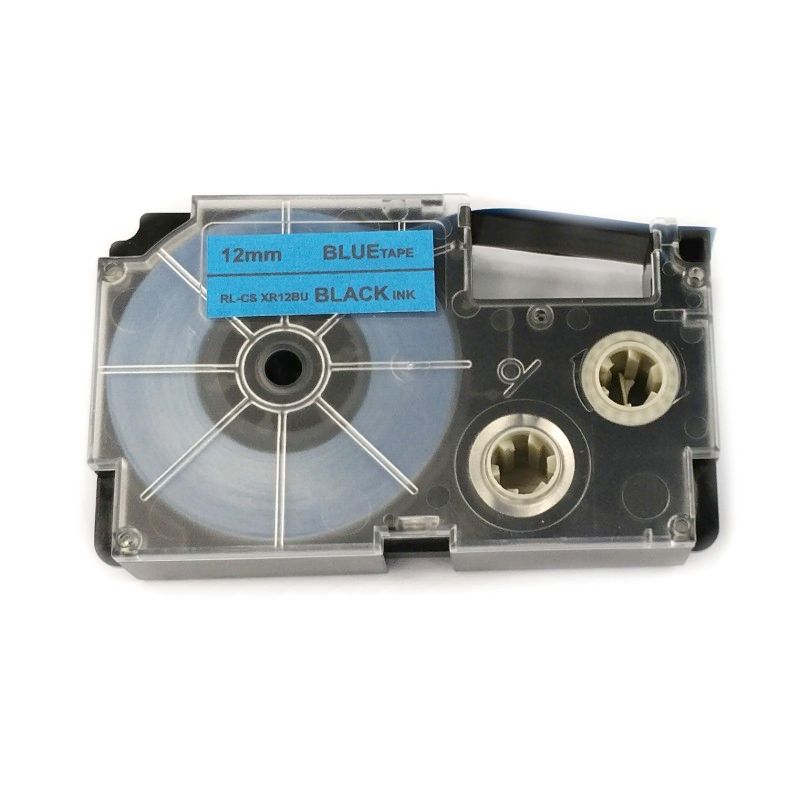 Cinta compatible CASIO XR-12BU negra sobre azul 12 mm x 8 m