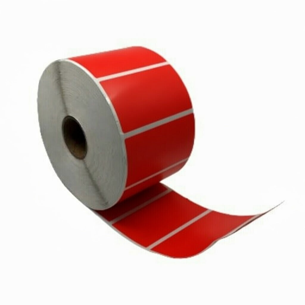 Etiqueta térmica, 57 mm x 32 mm roja, 1500 etiquetas por rollo, núcleo de 25 mm, ECO, permanente