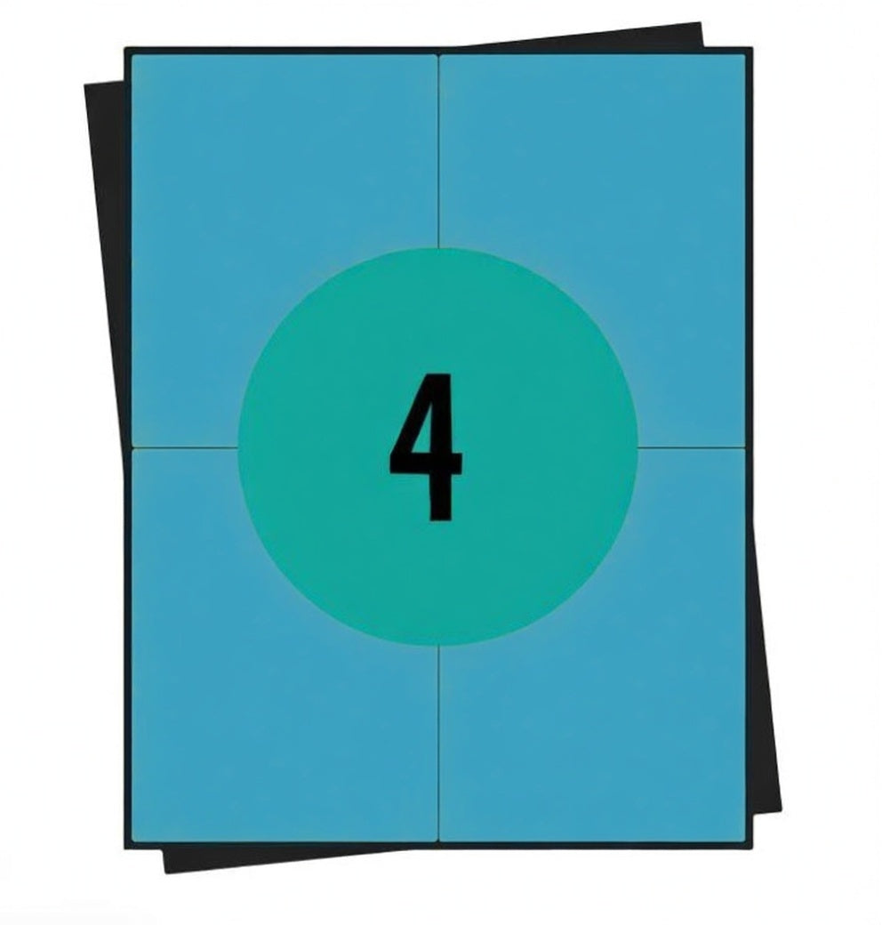 Etiquetas A4 azules de 105 × 148 mm, 4 por hoja, permanentes, 100 hojas de etiquetas adhesivas