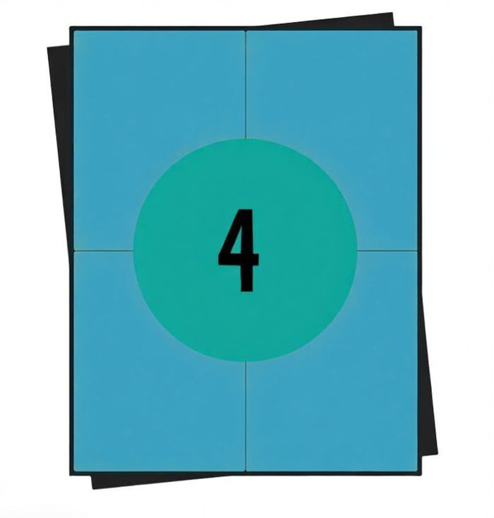 Etiquetas A4 azules de 105 × 148 mm, 4 por hoja, permanentes, 100 hojas de etiquetas adhesivas