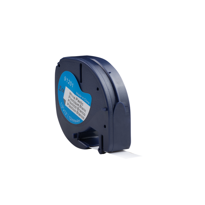Cinta compatible Dymo LetraTag 91201 (S0721610) negro sobre blanco 12 mm x 4 m