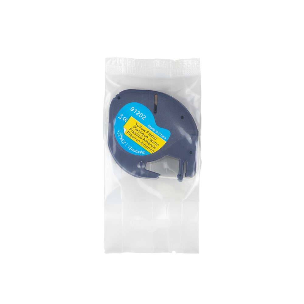 Cinta compatible con Dymo Letratag 91202 (S0721620), negro sobre amarillo (plástico), 12 mm x 4 m