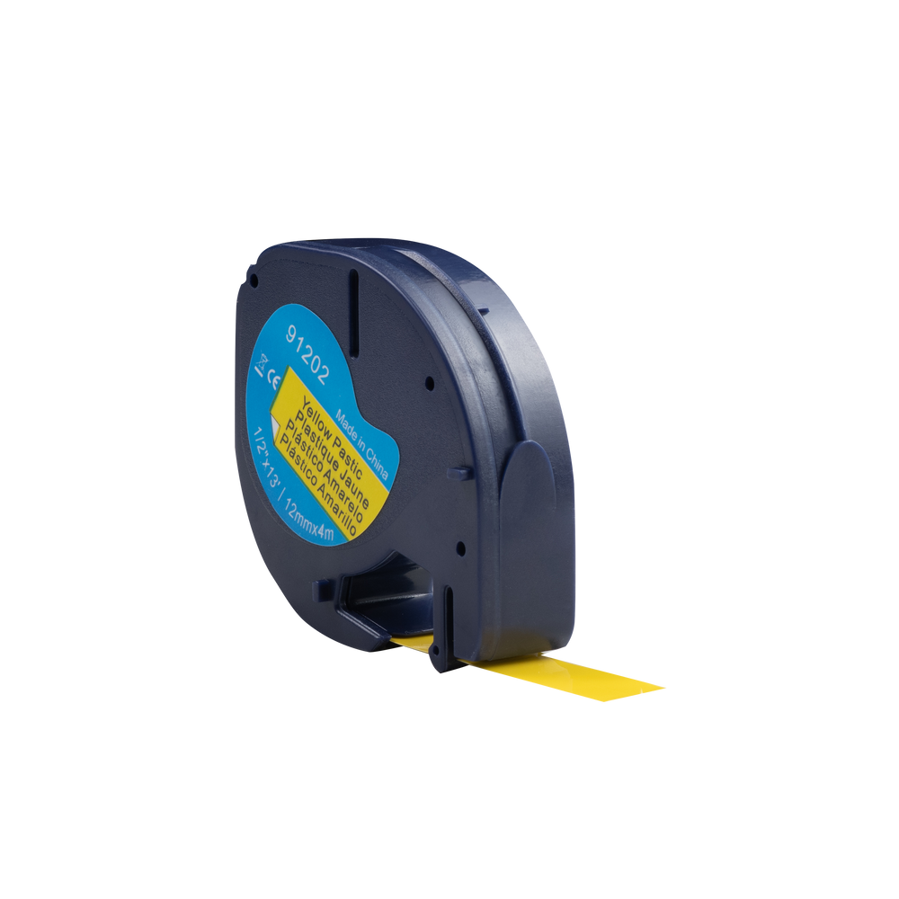 Cinta compatible con Dymo Letratag 91202 (S0721620), negro sobre amarillo (plástico), 12 mm x 4 m
