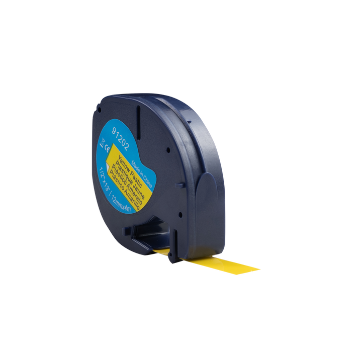 Cinta compatible con Dymo Letratag 91202 (S0721620), negro sobre amarillo (plástico), 12 mm x 4 m