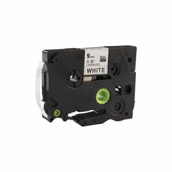 Cinta Brother TZe-325 compatible, blanco sobre negro, 9 mm x 8 m